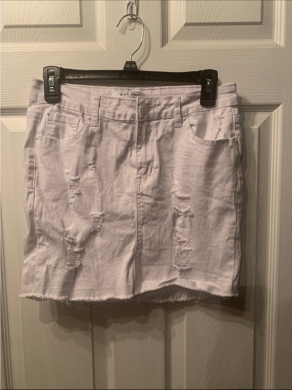 Wax Jean White Distressed Denim Mini Skirt